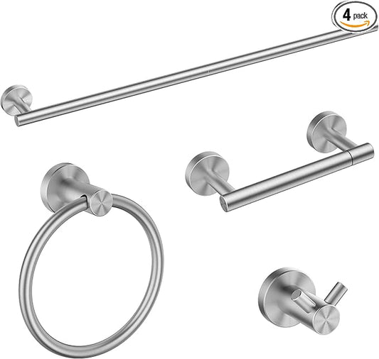 FORIOUS Bathroom Hardware Accessories Set, SUS304 Stainless Steel 24 Inch Towel Bar Set, Modern Towel Racks Holder for Bathroom Wall Mounted, 4 Pieces, Brushed Nickel