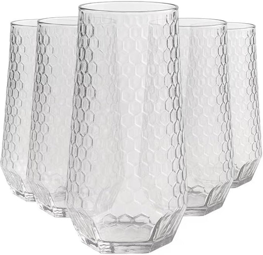 48 Pack Ribbed Ripple Stemless Toasting Glasses, Origami Durable 9 Oz BPA-Free Disposable Plastic Champagne Flutes for Weddings, Bars, Events, and Celebrations (48, Hammered Diamond Clear)