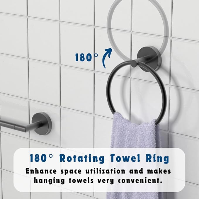 LAKETON Collection, 5-Piece Bathroom Hardware Accessories Set, Towel Ring, Adjustable Expandable Towel Bar, Two Towel and Robe Hook, Toilet Paper Holder, Wall Mounted, Plated Chrome