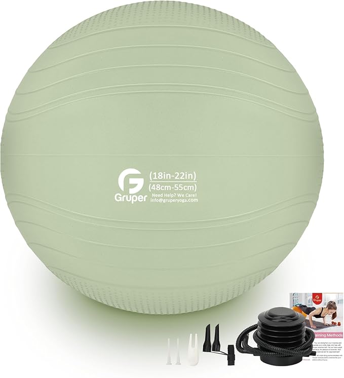 Gruper Yoga Ball, Multiple Sizes Non Slip Exercise Ball for Workout, Birthing, Balance, Stability, Pregnancy, 2200LB Capacity, Anti Burst Chair for Home and Office, Includes Quick Pump & Fitness Guide