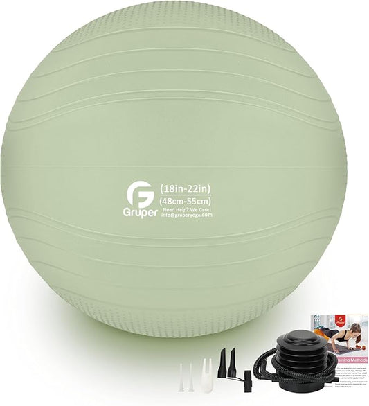 Gruper Yoga Ball, Multiple Sizes Non Slip Exercise Ball for Workout, Birthing, Balance, Stability, Pregnancy, 2200LB Capacity, Anti Burst Chair for Home and Office, Includes Quick Pump & Fitness Guide