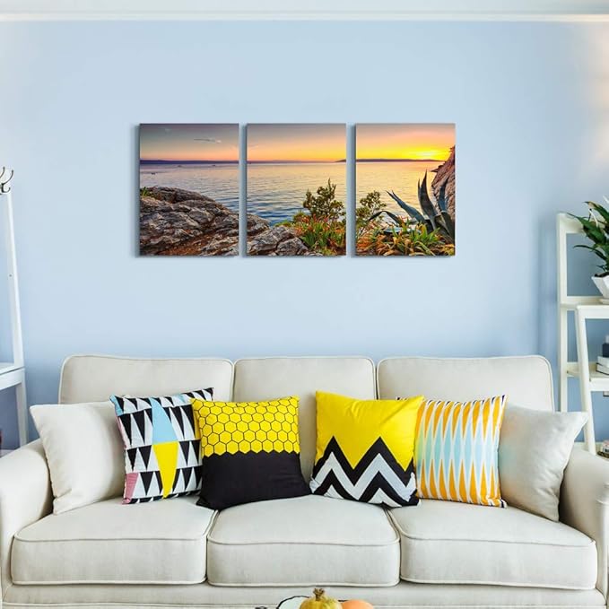 TTHYUEWS Wall Art For Living room beach sunset landscape Wall Decor for artwork Painting 12" x 16" 3 Pieces Canvas Prints For bedroom Decor Modern Salon kitchen office wall Painting Home decorations