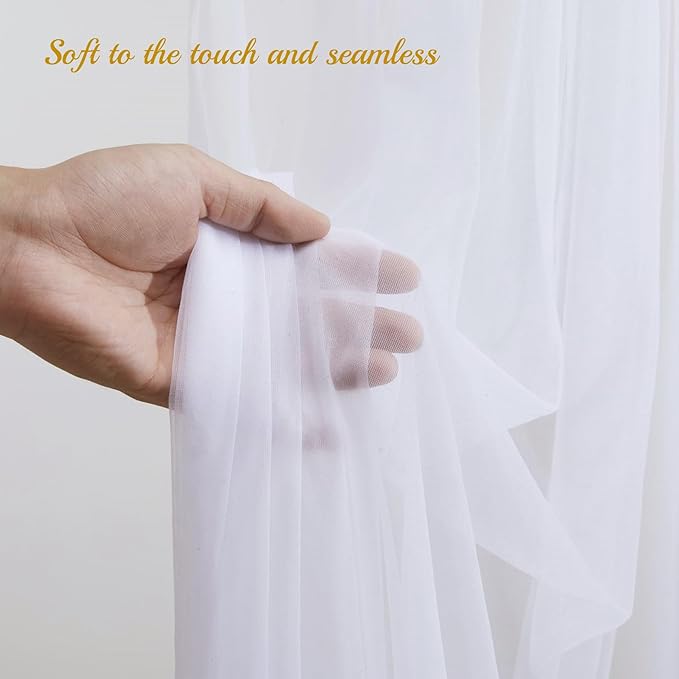 10×10ft White Tulle Backdrop Curtain with Lights String for Parites, Sheer Curtain Backdrop Drapes for Wedding Party Home Decorations
