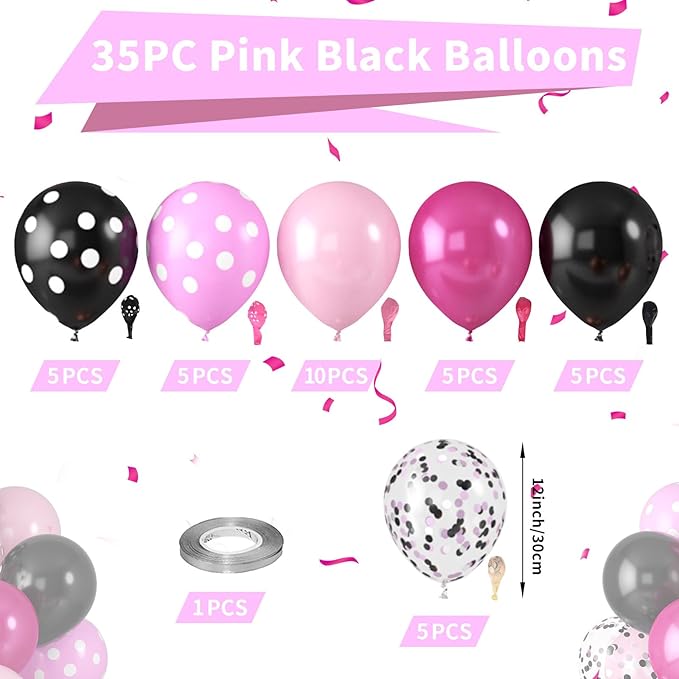 Pink & Black Balloon Decoration Kit – Confetti Party Balloon Set