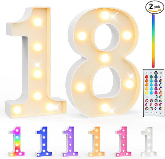 Pooqla 18th Birthday Decorations for Girls Boys, 35 Colors LED Light Up Numbers with Remote, Multicolor Marquee Numbers 18 Sign for Party Wedding Anniversary Decor 18th Birthday Gift, Number 18