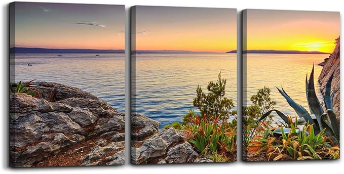 TTHYUEWS Wall Art For Living room beach sunset landscape Wall Decor for artwork Painting 12" x 16" 3 Pieces Canvas Prints For bedroom Decor Modern Salon kitchen office wall Painting Home decorations