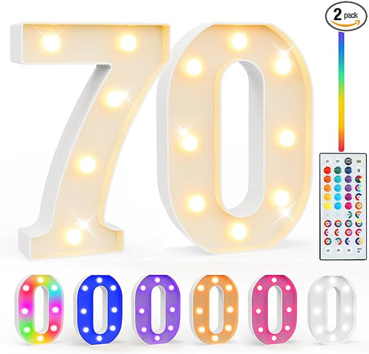 Pooqla 70th Birthday Decorations for Her Him, 35 Colors LED Light Up Numbers with Remote, Multicolor Marquee Numbers 70 Sign for Party Wedding Anniversary Decor 70th Birthday Gift, Number 70