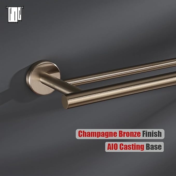 JQK Double Towel Bar Champagne Bronze, 19 Inch 304 Stainless Steel Thicken 0.8mm Towel Rack Bathroom, Towel Holder Wall Mount, Useable Length 16 Inch, TB100L16-CB