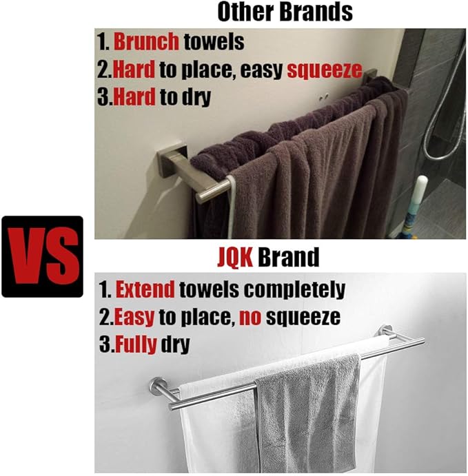 JQK Double Bath Towel Bar, 33 Inch 304 Stainless Steel Thicken 0.8mm Towel Rack for Bathroom, Towel Holder Brushed Finished Wall Mount, Useable Length 30 Inch, TB100L30-BN