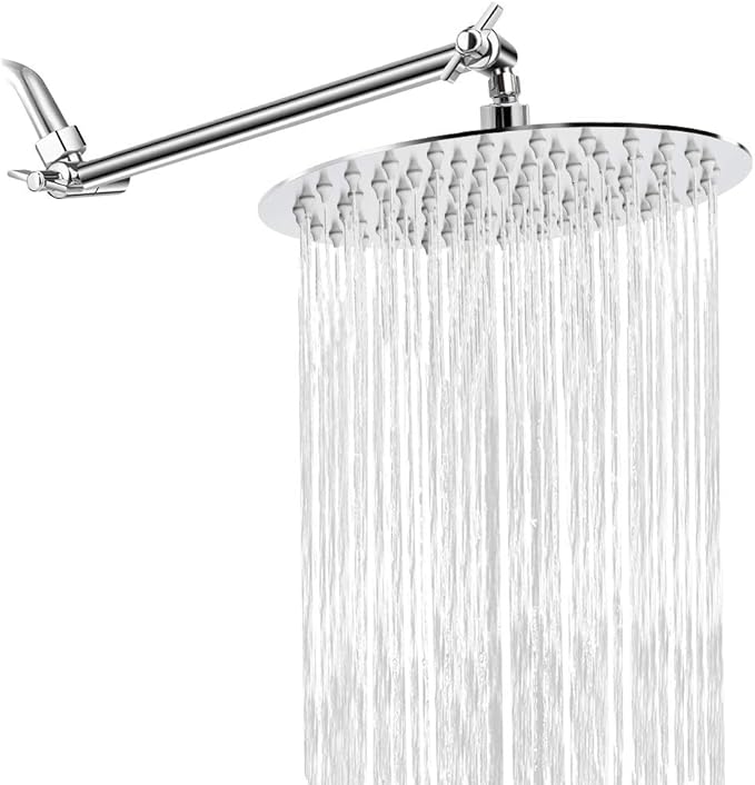 NearMoon Rain Shower Head with 11'' Adjustable Arm, High Pressure Stainless Steel Rainfall Shower, Ultra-Thin Design - Pressure Boosting (8 Inch, Chrome)
