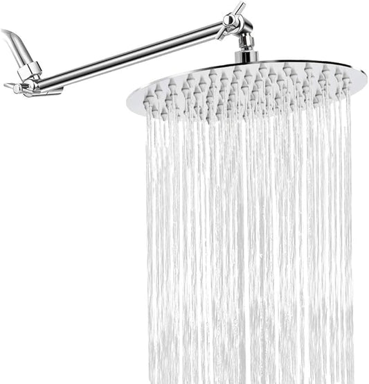 NearMoon Rain Shower Head with 11'' Adjustable Arm, High Pressure Stainless Steel Rainfall Shower, Ultra-Thin Design - Pressure Boosting (8 Inch, Chrome)