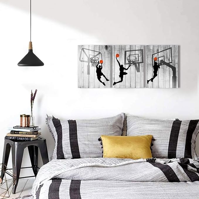 Black and white Canvas Wall Art for living room bathroom and bedroom kitchen wall decor artwork Canvas Prints play basketball sport painting 12" x 16"3 Piece Modern framed office Home decorations