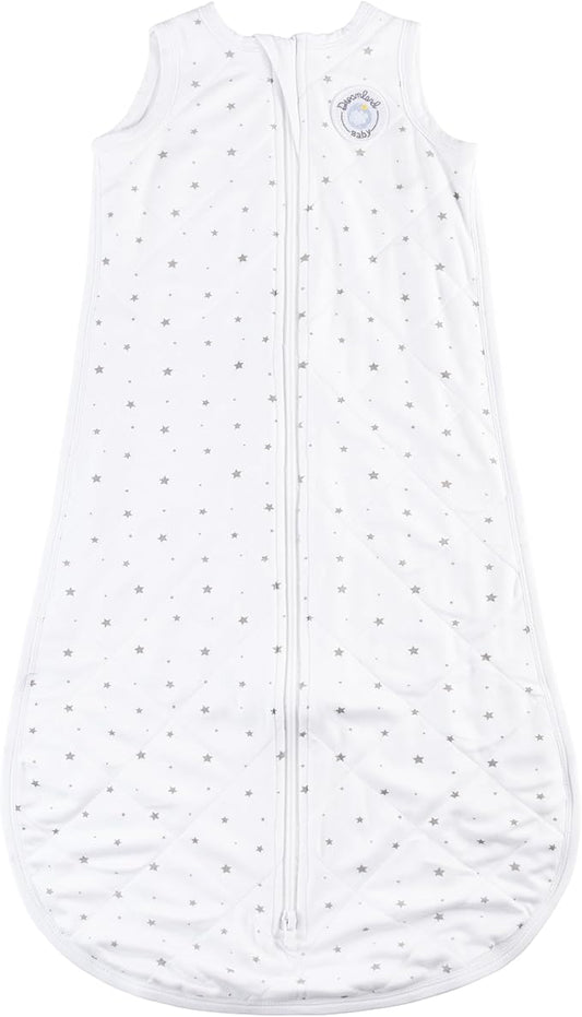 Dreamland Baby Lightweight Viscose Sleep Sack (24-36 months). 1.0 TOG Ultra Soft Blanket w/ 2-Way Zipper. 95% Viscose, 5% Spandex (White with Grey Stars). Mom-Owned US Business, Premium Materials