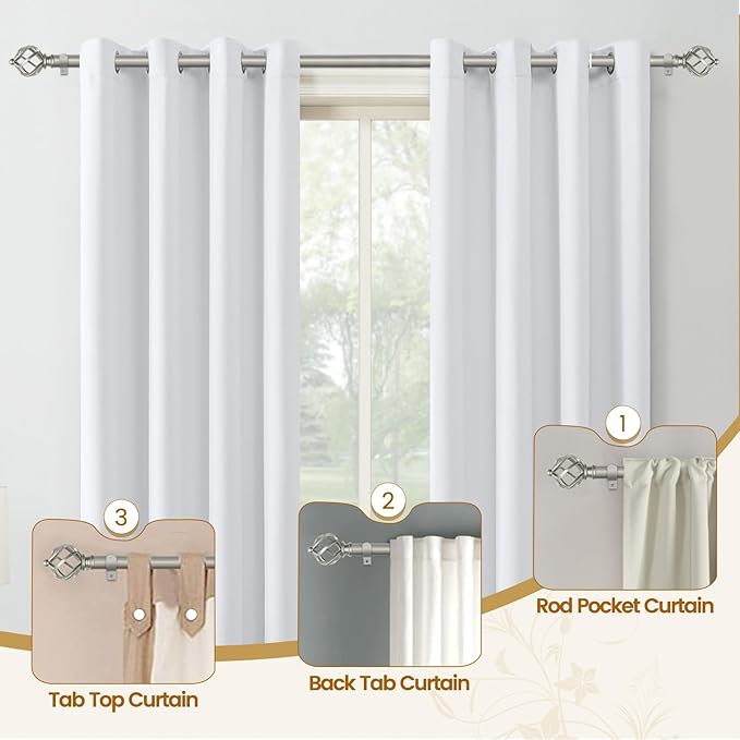 KAMANINA 2 Pack Curtain Rods 32 to 58 Inches (2.6-4.8ft), 3/4 Inch Curtain Rods for Windows Splicing Adjustable Single Drapery Rod with Twisted Cage Finial, for Indoor and Outdoor, Antique Silver