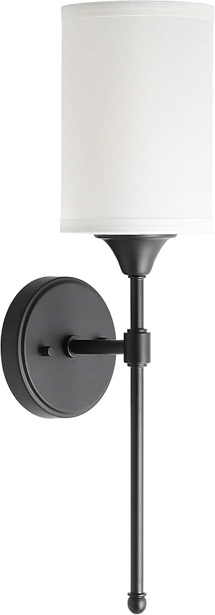 XiNBEi Lighting Wall Sconce Lighting, Classic 1 Light Black Bathroom Sconce Vanity Light with Fabric Shade for Corridor Bedroom & Living Room XB-W1260-MB