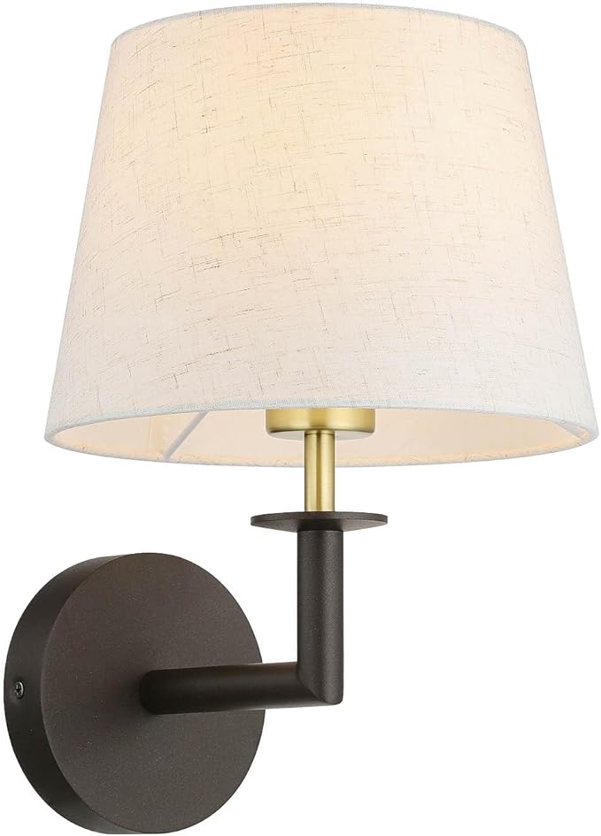XiNBEi Lighting 1 Light Wall Sconce Fixtures with Linen Fabric Shade, Industrial Wall Light Lamps Decor for Bedroom Entry Living Room Bathroom Stairway XB-W490-DBS