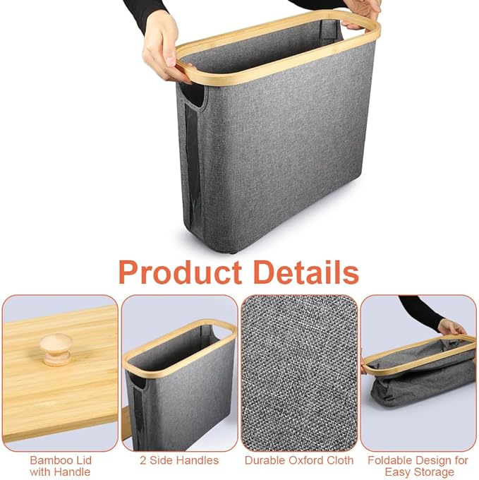 Picowe Toilet Paper Organizer Basket, Grey, Holds 9-12 Rolls, With Lid and Handle, Foldable, Multi-Purpose Storage for Bathroom