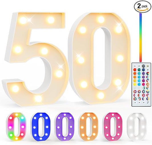 Pooqla 50th Birthday Decorations for Her Him, 35 Colors LED Light Up Numbers with Remote, Multicolor Marquee Numbers 50 Sign for Party Wedding Anniversary Decor 50th Birthday Gift, Number 50