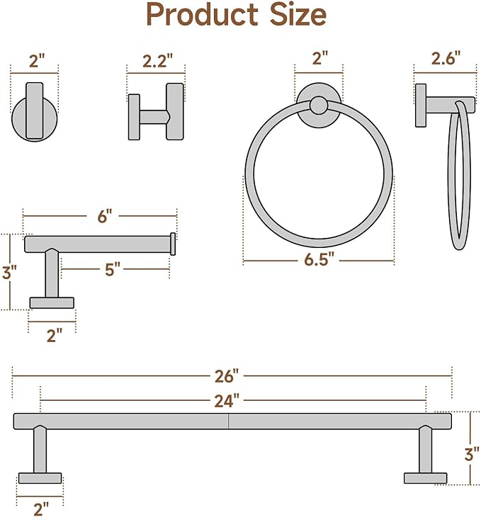 USHOWER Polished Chrome Bathroom Accessories Set, 24-Inch Towel Bar Set Wall Mounted, Durable SUS304 Stainless Steel Bathroom Hardware Set, 4-Piece