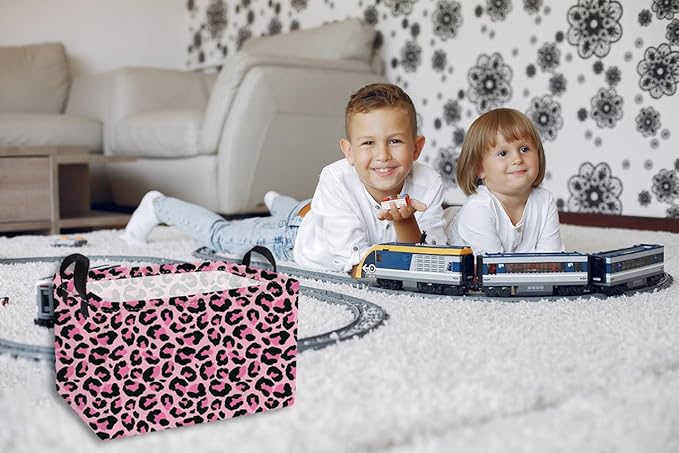 Pink Leopard Kids Storage Basket – Toy Organizer Bin