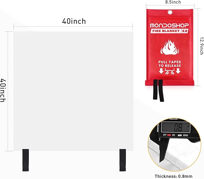 Mondoshop Silicone Fire Blanket for Home - 4Pack 40"x40" Emergency Fire Blankets for Kitchen, Fire Retardant Blankets for Car, Camping, Grill, Office, Warehouse, School, Picnic