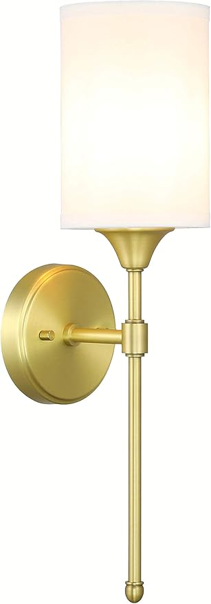 XiNBEi Lighting Wall Sconce Lighting, Vintage 1 Light Bathroom Sconce Vanity Light with Fabric Shade Satin Brass Finish for Corridor Bedroom & Living Room XB-W1260-SB