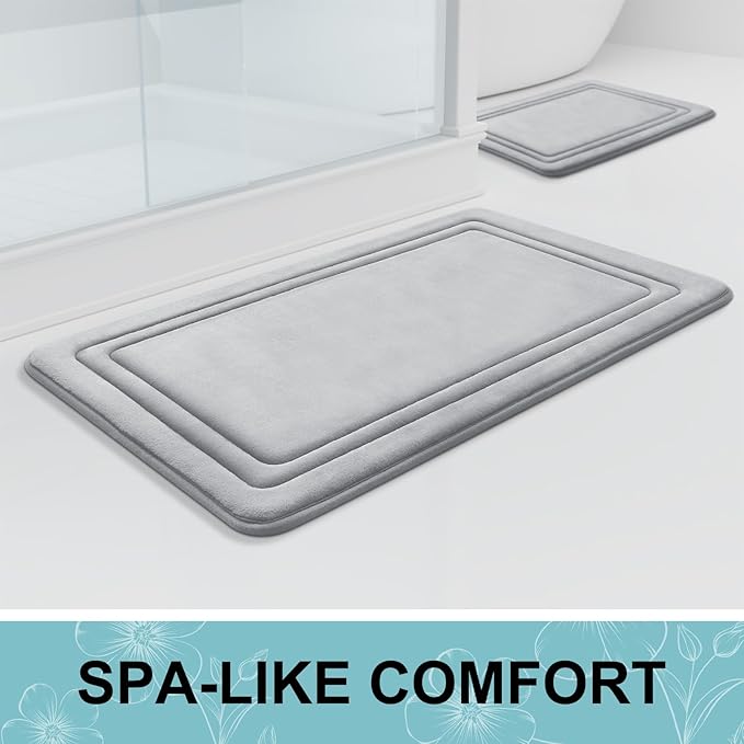 Grandaily Memory Foam Bath Mat Rug 59x24, Ultra Soft, Non-Slip and Absorbent Bathroom Rugs, Machine Wash Dry, Comfortable Bath Carpet for Bathroom Floor, Tub and Shower, Grey