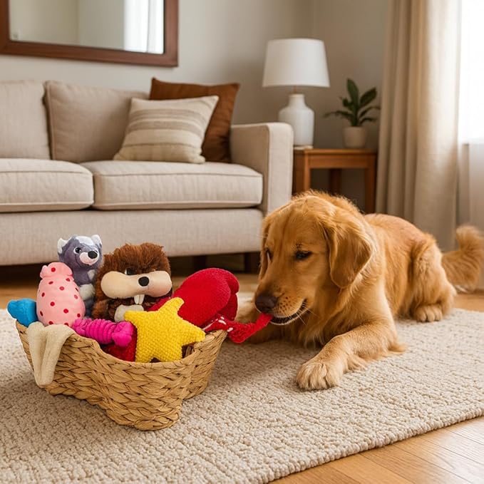 Dog Toy Storage Basket – Bone Shaped Wicker Pet Toy Organizer