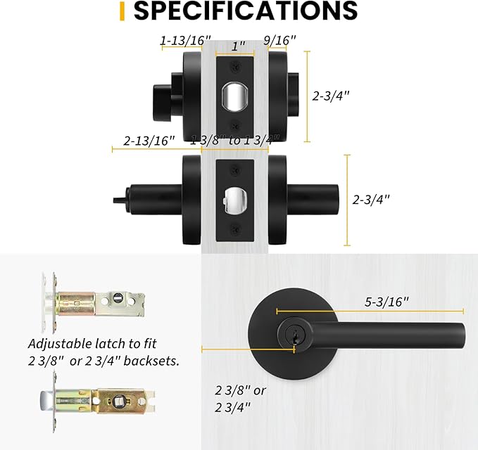 Goldenwarm Exterior Deadbolt and Keyed Entry Door Handle Set, Heavy Duty Zinc Alloy Black Door Lever, Key Entry Front Matte Black Door Handle with Lock and Key(1 Pack)