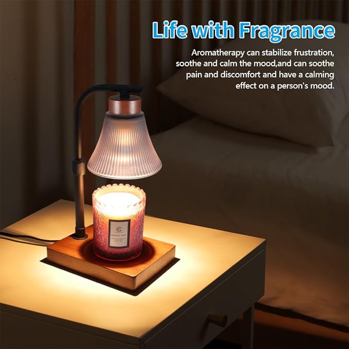 mocosa Candle Warmer Lamp, Dimmable Electric Candle Warmer, Adjustable Height Wax Melt Warmer for Scented Wax & Jar Candles, Gifts for Mom, Home Décor(Square Base)