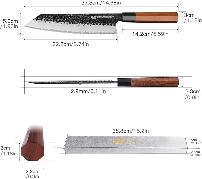 FINDKING Dynasty Series Japanese Kiritsuke Knife, Multi-Purpose Gyuto Chef knife, 9Cr18MoV High Carbon Steel Blade, African Rosewood Octagonal Handle, for Meat, Fruits, Vegetables,9 Inches
