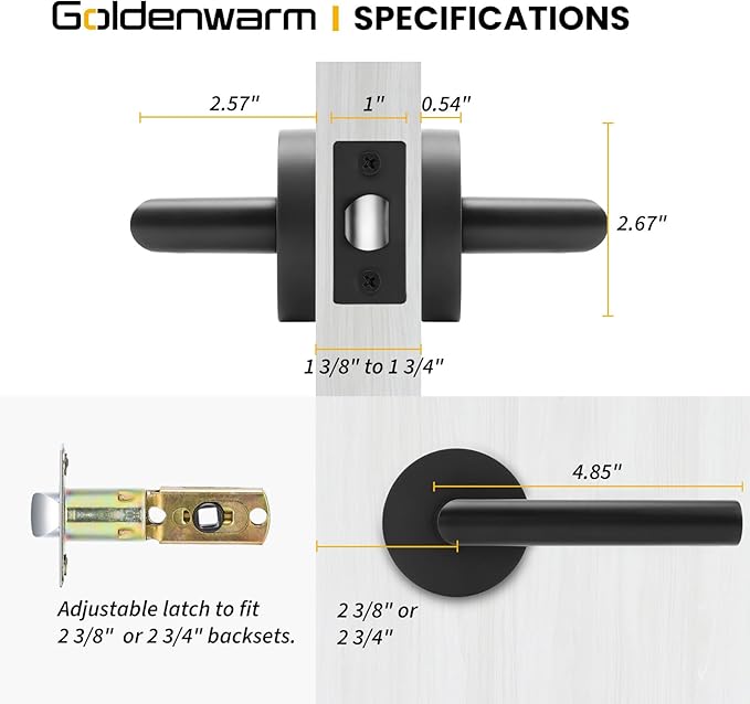 Goldenwarm Black Door Handles Interior, Matte Black Closet Door Handle Indoor, Black Passage Door Lever for Hall and Closet, Zinc Alloy, 1 Pack