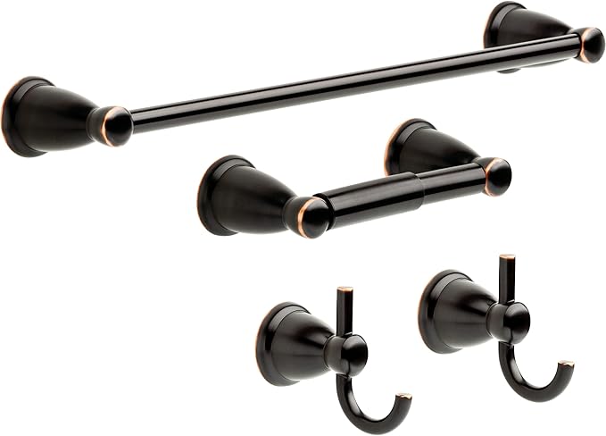 Delta Kinla 4-Piece Bathroom Accessory Kit with 18" Towel Bar, Spring Loaded Toilet Paper Holder, 2 Towel Hooks in Oil Rubbed Bronze