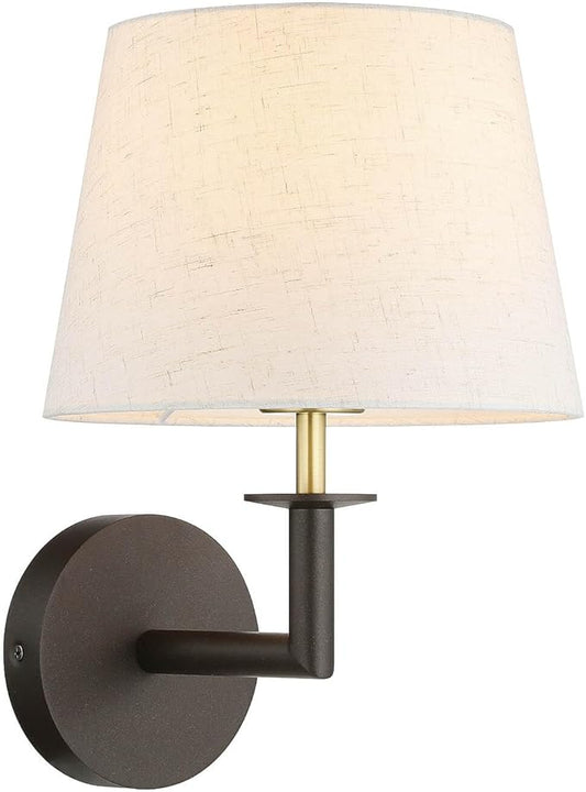 XiNBEi Lighting 1 Light Wall Sconce Fixtures with Linen Fabric Shade, Industrial Wall Light Lamps Decor for Bedroom Entry Living Room Bathroom Stairway XB-W490-DBS