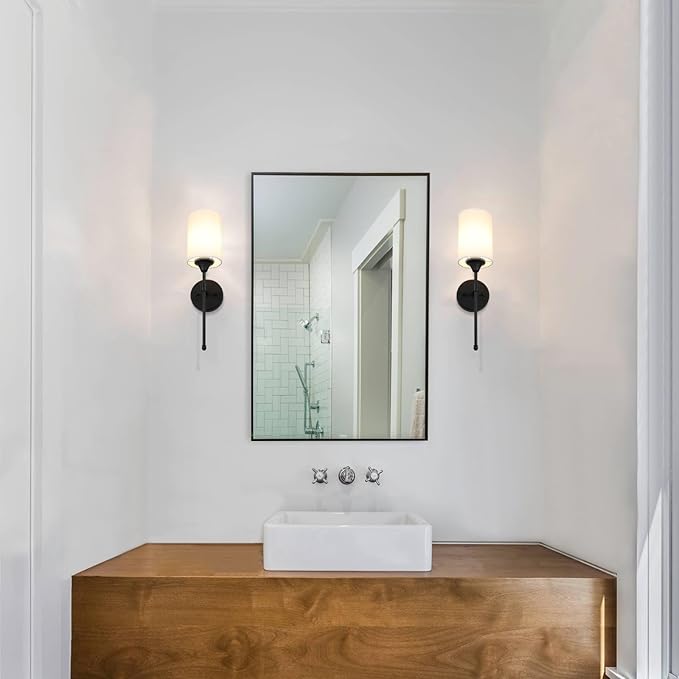 XiNBEi Lighting Wall Sconce Lighting, Classic 1 Light Black Bathroom Sconce Vanity Light with Fabric Shade for Corridor Bedroom & Living Room XB-W1260-MB