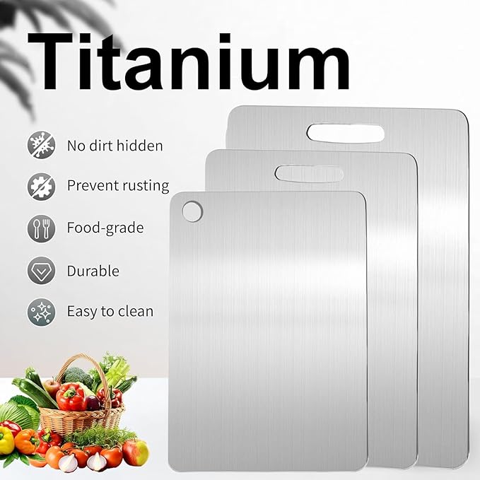 Katuchef Titanium Cutting Board,2026 New 100% Pure Titanium Cutting Boards for Kitchen,Titan Cut Pro Non toxic Doubld-Side Durable Chopping Boards, Easy to Clean and Store(2PCS-M+L)