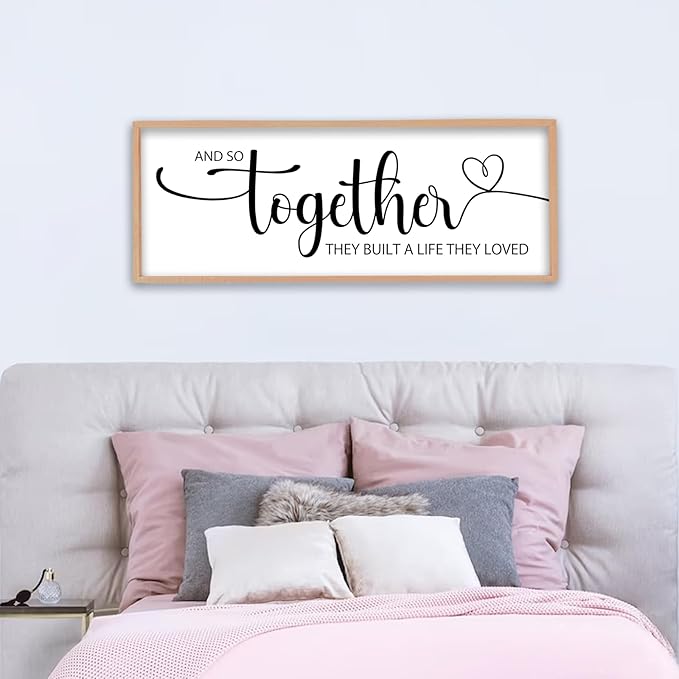 And So Together They Built A Life They Loved Sign Wall Decor 40"X15" Bedroom Above Over Bed Large Wood Framed Love Quotes for Couple Wall Hanging Art (Wood)