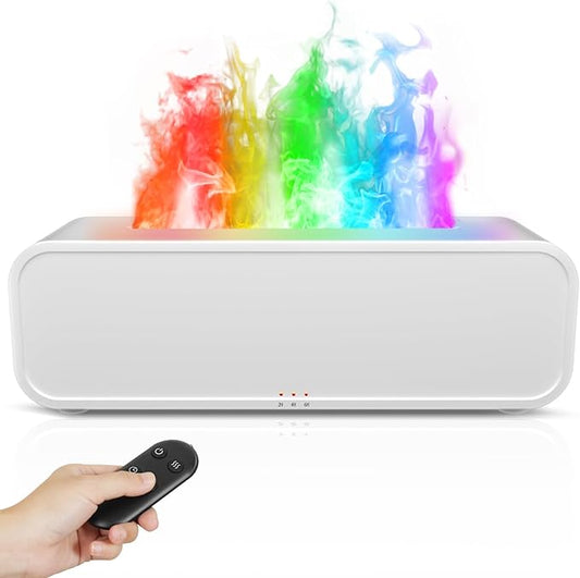 Essential Oil Diffuser, 250ml Flame Oil Diffuser - Aromatherapy Humidifier, Sound Activated Flame Effect, Rainbow Flame, Music Sync, Remote Control - Perfect for Bedroom Home Office Yoga (White)