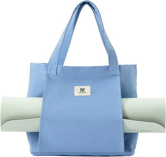 Moyaqi Canvas Tote Bag with Yoga Mat Carrier Pocket Carryall Shoulder Bag for Office, Workout, Pilates, Travel, Beach and Gym