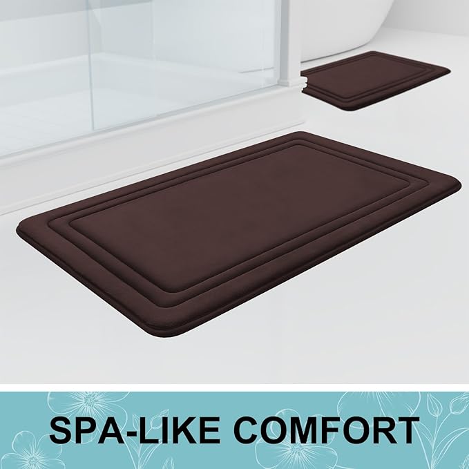 Grandaily Memory Foam Bath Mat Rug 44x24, Ultra Soft, Non-Slip and Absorbent Bathroom Rugs, Machine Wash Dry, Comfortable Bath Carpet for Bathroom Floor, Tub and Shower, Brown