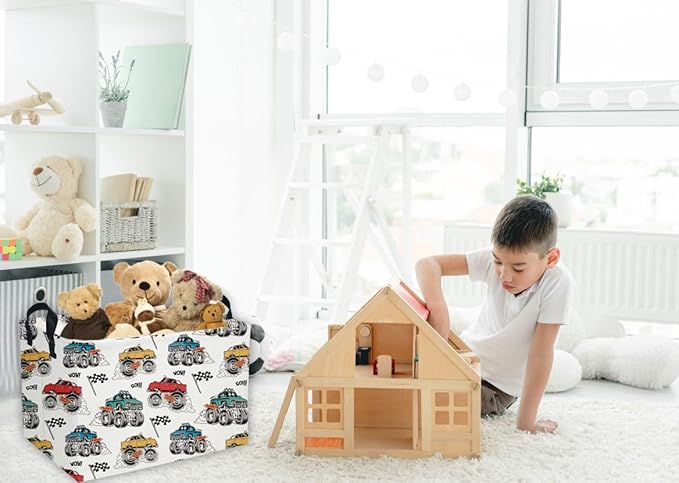 Kids Storage Basket – Monster Truck Toy Organizer