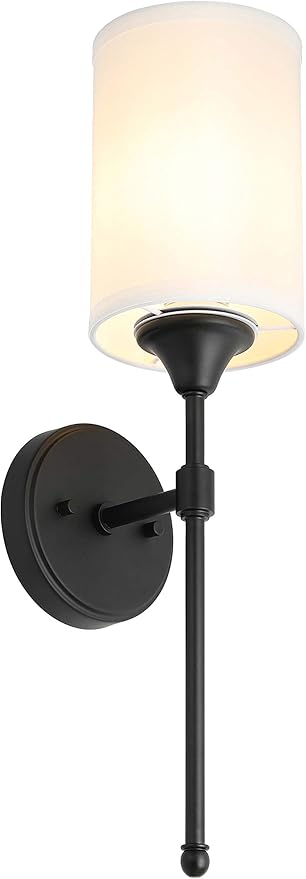 XiNBEi Lighting Wall Sconce Lighting, Classic 1 Light Black Bathroom Sconce Vanity Light with Fabric Shade for Corridor Bedroom & Living Room XB-W1260-MB