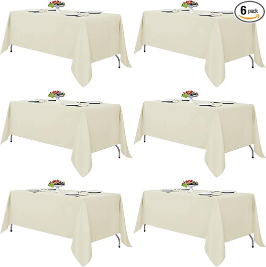 Fitable Ivory Tablecloths for 6-8 Foot Tables, 6 Pack - 70 x 120 Inches - Reusable and Washable Table Clothes, Polyester Fabric Table Covers for Wedding, Party, Banquet