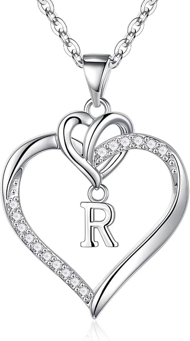STORUP Christmas Gifts for Women Teen Girls - Heart Initial Necklaces for Women Girls, 14K-Gold-Plated Cubic Zirconia Initial A-Z Pendant Dainty Heart Necklaces for Teen Girl Jewelry Birthday Gifts