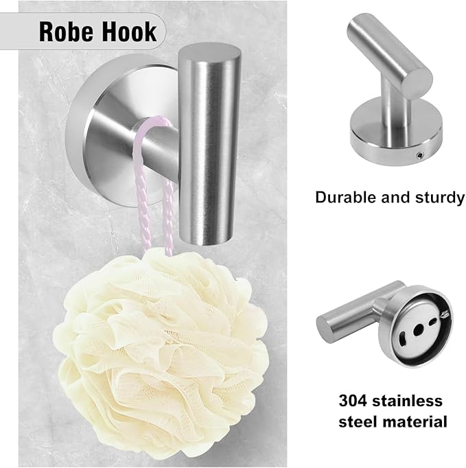 5-Piece Towel Racks for Bathroom, Stainless Steel Bathroom Accessories Set, Bathroom Towel Holder Wall Mounted, Sturdy Bath Towel Bar Set Bathroom Hardware Set (Chrome, 2 Pillar Paper Holder)