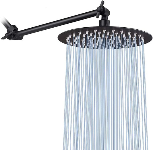 NearMoon Rain Shower Head with 11'' Adjustable Arm, High Pressure Stainless Steel Rainfall Shower, Ultra-Thin Design - Pressure Boosting (8 Inch, Matte Black)