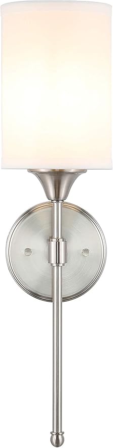 XiNBEi Lighting Wall Sconce Lighting, Modern 1 Light Bathroom Sconce Vanity Light with Fabric Shade Brushed Nickel Finish for Corridor Bedroom & Living Room XB-W1260-BN