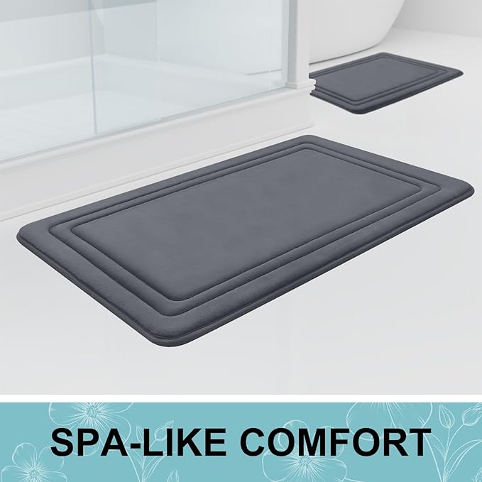 Grandaily Memory Foam Bath Mat Rug 47x20, Ultra Soft, Non-Slip and Absorbent Bathroom Rugs, Machine Wash Dry, Comfortable Bath Carpet for Bathroom Floor, Tub and Shower, Dark Grey