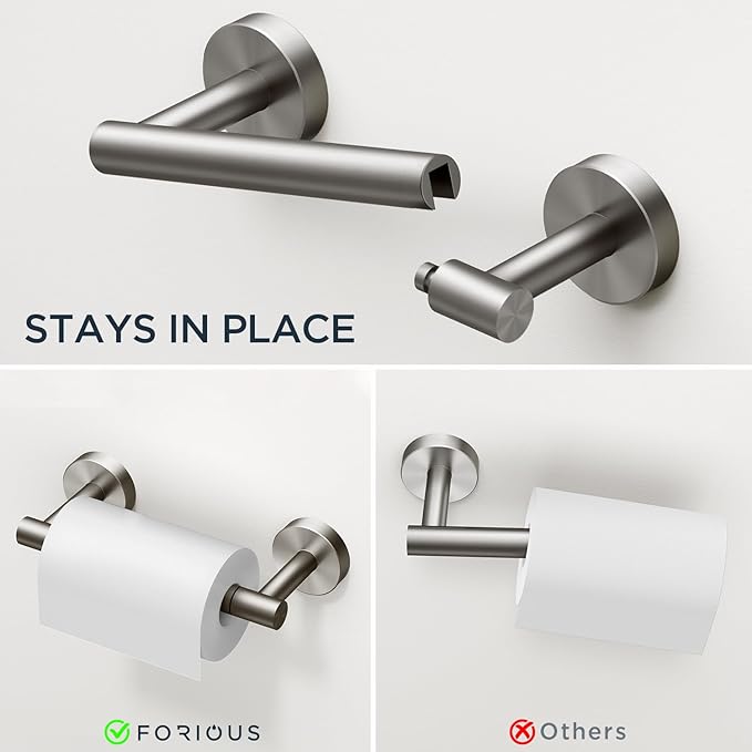 FORIOUS Bathroom Hardware Accessories Set, SUS304 Stainless Steel 24 Inch Towel Bar Set, Modern Towel Racks Holder for Bathroom Wall Mounted, 4 Pieces, Brushed Nickel