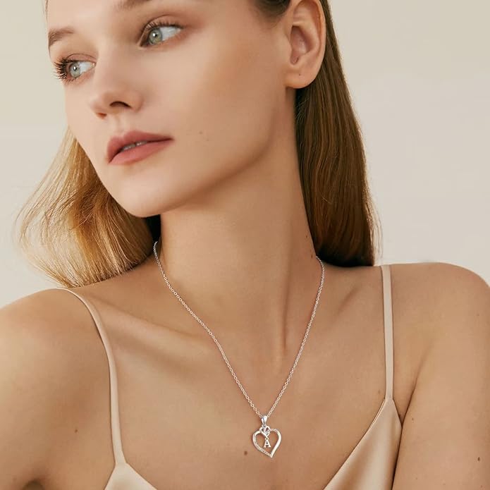 STORUP Christmas Gifts for Women Teen Girls - Heart Initial Necklaces for Women Girls, 14K-Gold-Plated Cubic Zirconia Initial A-Z Pendant Dainty Heart Necklaces for Teen Girl Jewelry Birthday Gifts